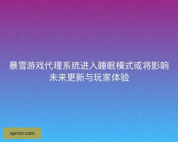 暴雪游戏代理系统进入睡眠模式或将影响未来更新与玩家体验